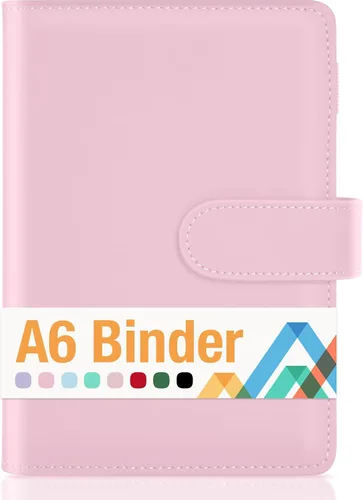 Vista 7 de Sooez Carpeta A5 con 6 anillas, cubierta recargable para cuaderno, organizador pequeño de cuero, carpeta vacía para presupuesto, diario, soporte