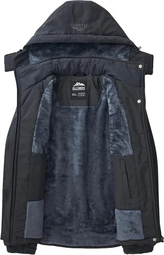 Vista 4 de ELLSWOS - Abrigos de invierno para mujer, resistentes al agua, chaqueta de esquí, abrigos cálidos para la nieve, cortavientos, impermeable
