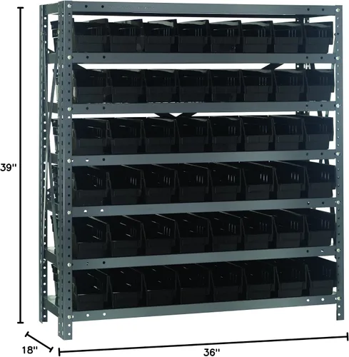 Vista 226 de Quantum QSBU-245BK Heavy Duty Shelving Unit with (7) Shelves and (24) QUS245 Black Bins for Garage Warehouse Storage Distribution 400 lb Load