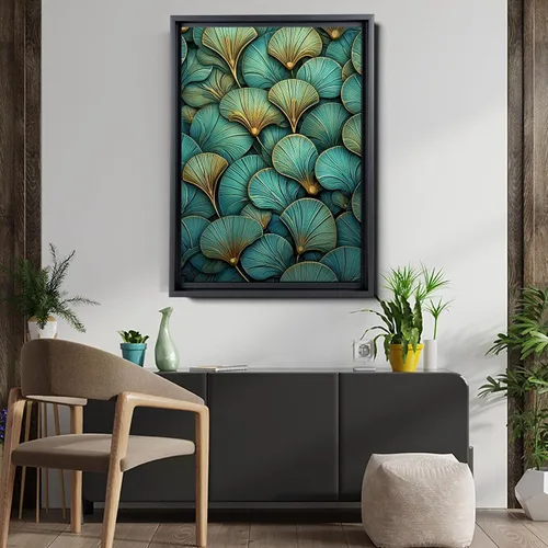 Vista 5 de Gold Turquoise Ginkgo Leaf Print, Captivating Plants Wall Art, Ginkgo Biloba Leaf Print Painting, Embrace the Serenity of Nature