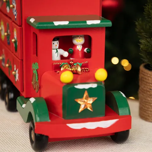 Vista 3 de Calendario de Adviento Camión de Almacenamiento Decoración de Navidad - 14" - Rojo