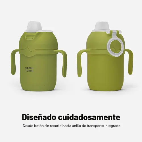 Vista 5 de Comotomo Vaso Tumbler para Niños Pequeños de 8 oz Aislado Tipo Sippy Cup con Pajita de Silicona y Boquilla, Verde