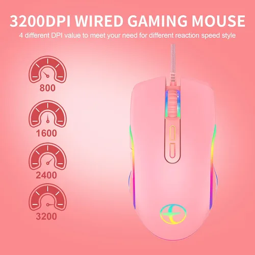 Vista 5 de IULONEE Mouse tipo C, mouse USB C con cable para juegos, ergonómico 4 RGB retroiluminación 3200 DPI compatible