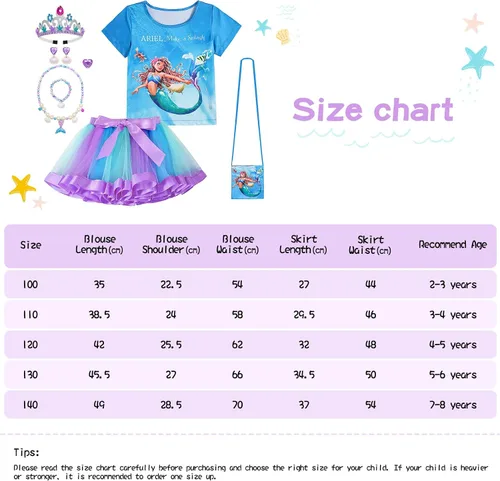 Vista 6 de ADREIT Conjunto de disfraz de sirena de cumpleaños para niñas con collar de corona, vestido de tutú arcoíris para fiesta de cumpleaños de Halloween