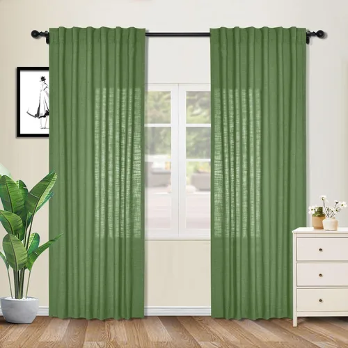 Vista 38 de cololeaf Cortinas de lino naturales de 63 pulgadas de largo, cortinas neutras con bolsillo para barra, pestaña trasera, oscurecimiento de la Aqua