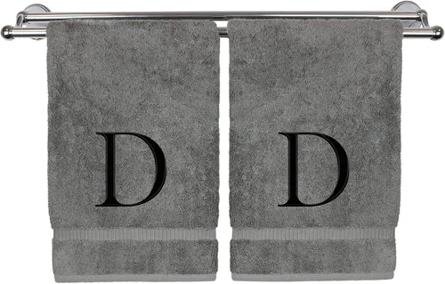 Vista 137 de Toalla de mano monogramada, regalo personalizado, juego de 2 - Toalla bordada con letra de bloque dorada - Extra absorbente 100% algodón turco