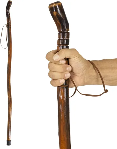 Vista 9 de Vive Bastón de madera para senderismo, hecho a mano, impermeable, con correa de muñeca de cuero, bastón de madera para equilibrio, mujeres, hombres