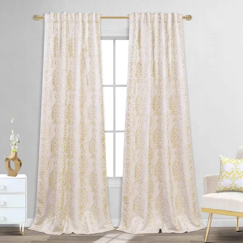 Vista 26 de Mrs.Naturall Cortinas Doradas de Lujo para Dormitorio, Cortinas con Patrón de Medallón Damasco para Cocina Baño Sala de Estar 63 Pulgadas de Largo