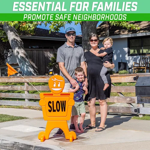 Vista 6 de GoSports Señal de seguridad callejera Slow Down Man! - Letrero de seguridad de 3 pies de alta visibilidad para niños en juego para vecindarios con 9