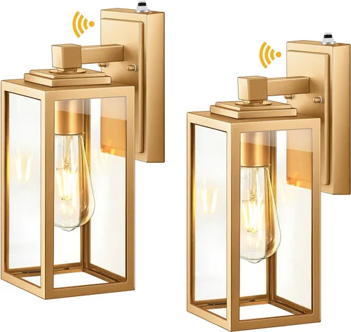 Vista 10 de VIANIS Lámpara de pared dorada para exteriores, sensor de anochecer a amanecer, apliques de montaje en pared exterior linternas luminaria para casa