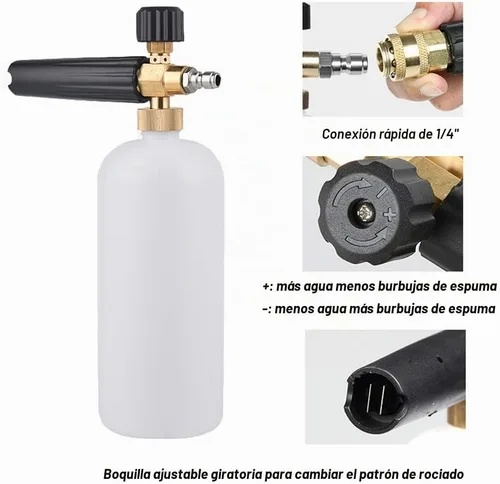 Vista 2 de Cañón de espuma con conector rápido de 1/4 de pulgada, botella de 1 litro, grado profesional, liberación uick (hasta 3200 PSI)