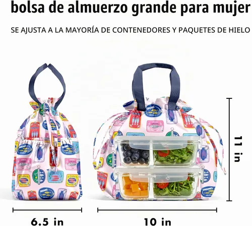 Vista 8 de Fit & Fresh Cromwell Bolsa de Almuerzo con Cordón para Mujeres, Juego Completo de Almuerzo con 2 Contenedores, Resistente a las Manchas, Resistente