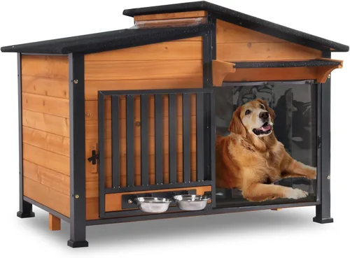 Vista 20 de GUTINNEEN - Casa térmica para perros con aislamiento para exteriores, resistente a la intemperie, con almohadilla térmica controlada por termostato