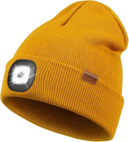 Vista 25 de Gorro LED con la luz, unisex, linterna frontal recargable por USB, gorro de punto de invierno, regalos para hombres, papá, esposo, él Azul Oscuro