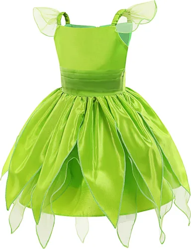 Vista 2 de Kosgraiy Disfraz de Campanilla para niñas, vestido de hada para niñas pequeñas con orejas y alas de elfo duendecillo, vestido de princesa de hadas
