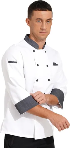 Vista 2 de Abrigo de chef unisex para hombre, chaqueta de chef de trabajo de doble botonadura