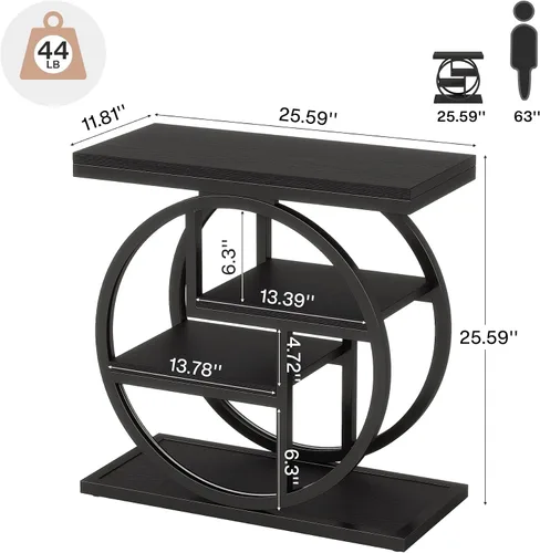 Vista 2 de Tribesigns Mesa auxiliar negra para sala de estar, mesa auxiliar estrecha de 4 niveles con estantes de almacenamiento, mesita de noche moderna