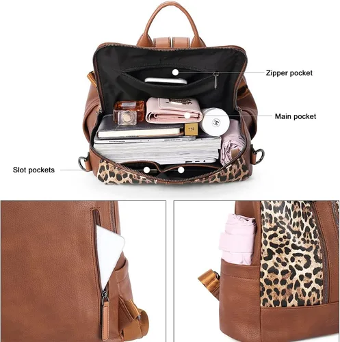 Vista 12 de CLUCI - Mochila de cuero para mujer, convertible, grande, para viajar, de diseñadora, moda, casual, bolso de hombro universitario