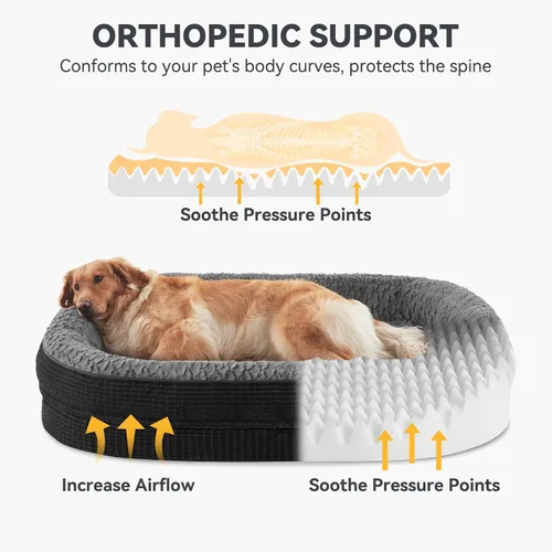 Vista 4 de JOEJOY Cama ortopédica para perros medianos, cama para mascotas de espuma viscoelástica con laterales de refuerzo, forro impermeable, funda