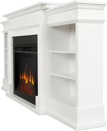 Vista 4 de Bowery Hill Soporte de TV con Chimenea Eléctrica de Madera Moderna de 92 pulgadas de ancho con repisa y control remoto, cable de alimentación de 6