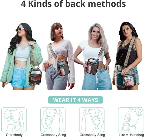 Vista 26 de Bolso cruzado aprobado por estadios para mujer, bolsa transparente para estadios para eventos deportivos, conciertos