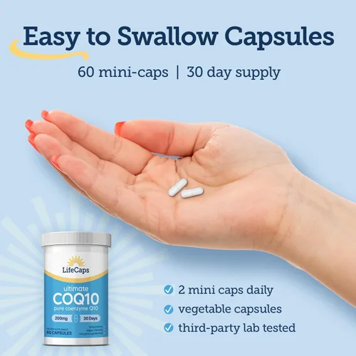 Vista 4 de LifeCaps CoQ10 200mg - Ultimate CoQ10 - Suplementos Q10 de ultra alta absorción - 60