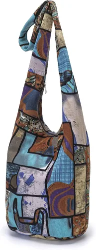 Vista 157 de Bolsa de hombro para mujer, de lona en estilo hippie/bohemio para llevar cruzada al hombro, disponible en diferentes colores y estampados