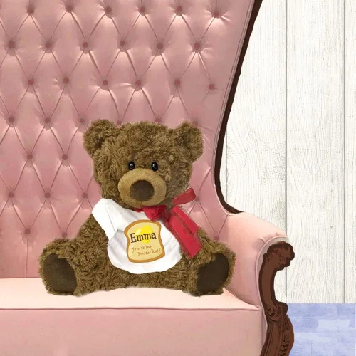Vista 3 de Oso de peluche de regalo para parejas con camisa divertida para marido, esposa, oso de peluche marrón personalizado con nombre personalizado