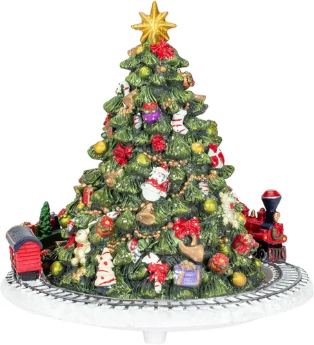 Vista 3 de Árbol de Navidad de 6 pulgadas con caja de música de tren giratorio