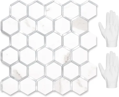 Vista 20 de STICKGOO Azulejo Hexagonal de Despegar y Pegar para Salpicadero, Azulejo Adhesivo para Salpicadero de Cocina y Baño, Aspecto de Mármol Beige PVC