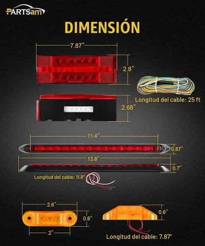 Vista 6 de Partsam Kit de luces LED sumergibles traseras para remolque, luces rectangulares para remolque, barra de identificación + 8 marcadores, lámparas