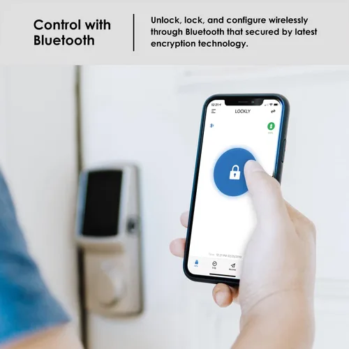 Vista 5 de Lockly Secure Plus - Cerradura de puerta inteligente, entrada sin llave con huella digital y tarjeta RFID, teclado PIN Genie, control