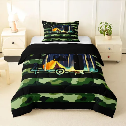 Vista 22 de Erosebridal American Flag Twin Comforter Set Army Green Camo Bedding Set for Kids Boys Girls Bear Claw Hunting Theme Bed Set Camoflage Camping
