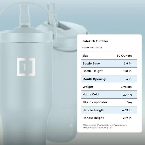Vista 8 de IRON °FLASK Sidekick - Vaso de agua aislado con popote y asa plegable - Botella de acero inoxidable a prueba de fugas, base antideslizante y se