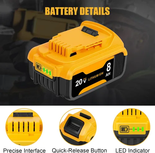 Vista 14 de Paquete de 4 baterías de repuesto de 8.0Ah para batería Dewalt de 20 V Max, compatible con DCB206 DCB200 DCB201 DCB204 2-Amarillo