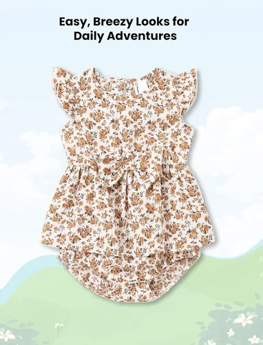 Vista 3 de PATPAT - Conjunto a juego para toda la familia, con estampado floral bohemio, cuello cuadrado, mangas abullonadas, vestido blusón y camisetas