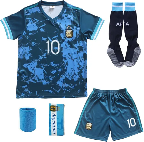 Vista 2 de BIRDBOX 2021 Argentina Away Dark Blue #10 Lionel Messi - Conjunto de camiseta y pantalones cortos de fútbol para niños, tallas juveniles