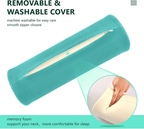 Vista 4 de FRODOTGV Almohada de cojín liso turquesa para leer rollo de cuello funda de almohada redonda insertos de almohada cilíndrica cervical soporte