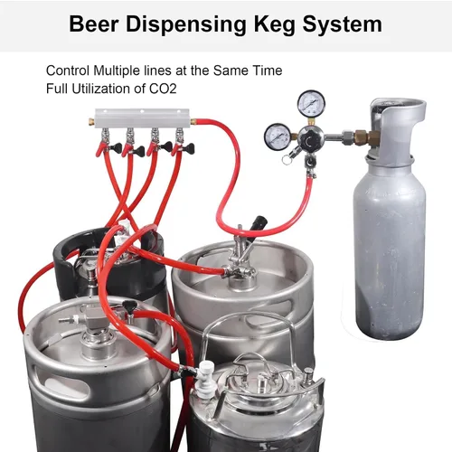 Vista 7 de Colector de CO2, distribuidor de gas de CO2 de 4 vías OD 5/16 pulgadas para púas de barril de cerveza, divisor de CO2 Kegerator con válvulas