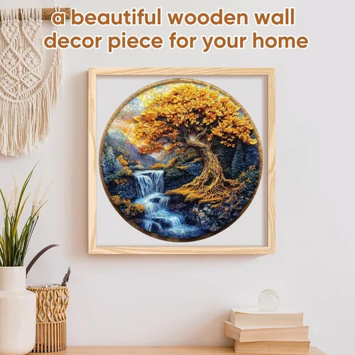 Vista 7 de Qiuenisray Rompecabezas de Madera para Adultos, Rompecabezas de Cascada del Río del Árbol de la Vida 200 Piezas, Rompecabezas de Forma Única