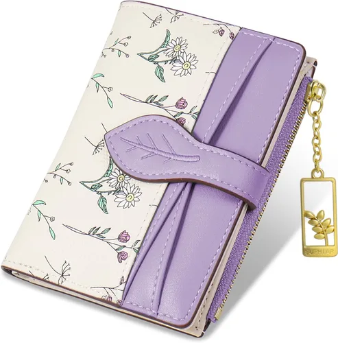 Vista 11 de Carteras para mujer - Bloqueo RFID - Pequeña billetera con flores, cuero PU suave, plegable, bolsillo con cremallera para monedas, tarjetero