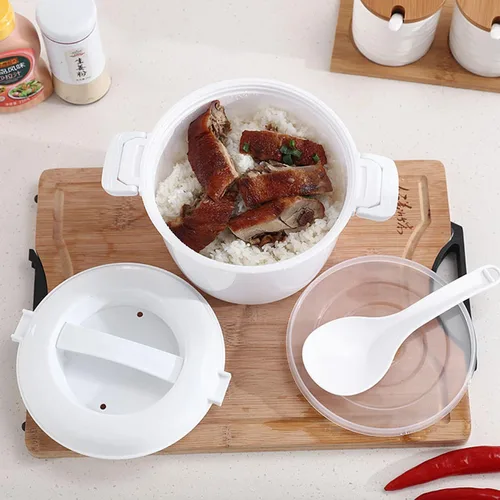Vista 4 de Hemoton Arrocera para microondas, pequeña olla multifuncional para microondas para arroz, verduras, pasta, electrodomésticos de cocina de grado