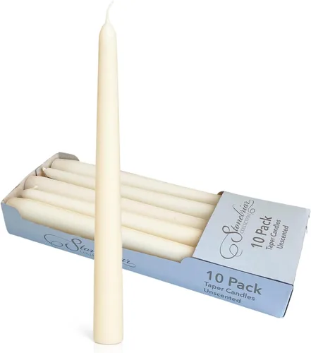 Vista 15 de Stonebriar Unscented Taper Candles — 7 Hour Burn Time, Candle Stick Candles for Weddings, Holidays, Home Décor & Special Events, Pack of 4, Ivory