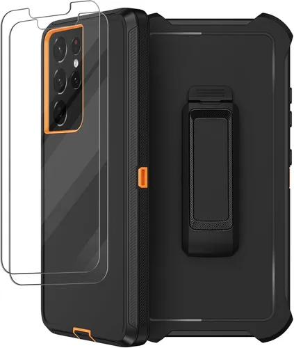 Vista 8 de Funda para Samsung Galaxy S21 Ultra con funda de clip para cinturón, 2 protectores de pantalla, cuerpo completo resistente, a prueba de golpes, a