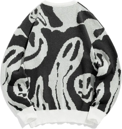 Vista 47 de ZAFUL Y2K - Suéter casual con estampado de llama estética para hombre, suéter de punto holgado, manga larga, cuello redondo