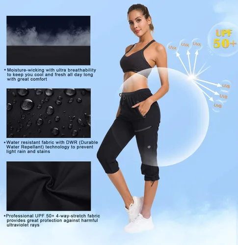 Vista 3 de ChinFun Pantalones capri de senderismo para mujer, de secado rápido, estilo cargo, recortados, resistentes al agua, UPF 50+