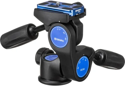 Vista 4 de Benro Cabezal de trípode Arca de 3 vías, movimiento independiente de 3 maneras, permite un posicionamiento preciso, placa QR compatible