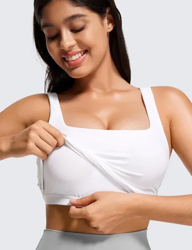 Vista 4 de CRZ YOGA Butterluxe, camiseta corta sin mangas con cuello cuadrado para mujer, brasier deportivo de línea larga con relleno para yoga