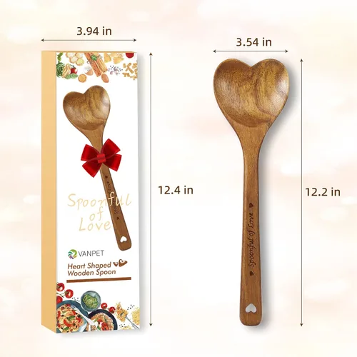 Vista 2 de Cucharas de madera en forma de corazón - Cubertería de cocina de madera en forma de corazón para cocinar con amor, regalos únicos del Día