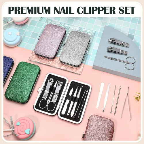 Vista 6 de Juego de 60 manicura a granel, 8 en 1 de acero inoxidable cortaúñas con estuche, regalos de agradecimiento para la semana de la enfermera, día
